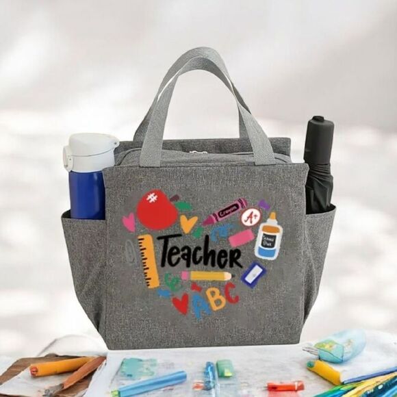 Teacher Grey LUNCH Tote Bag NEW - Picture 1 of 6
